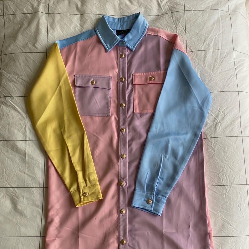 Lazy oaf multicolored silky shirt dress XS